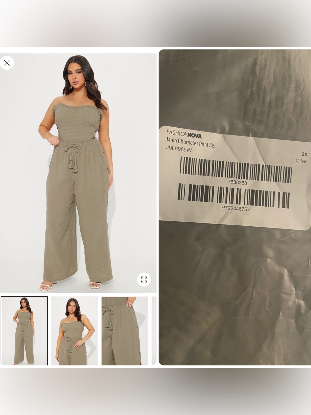Fashion Nova Olive Strapless Wide-Leg Jumpsuit